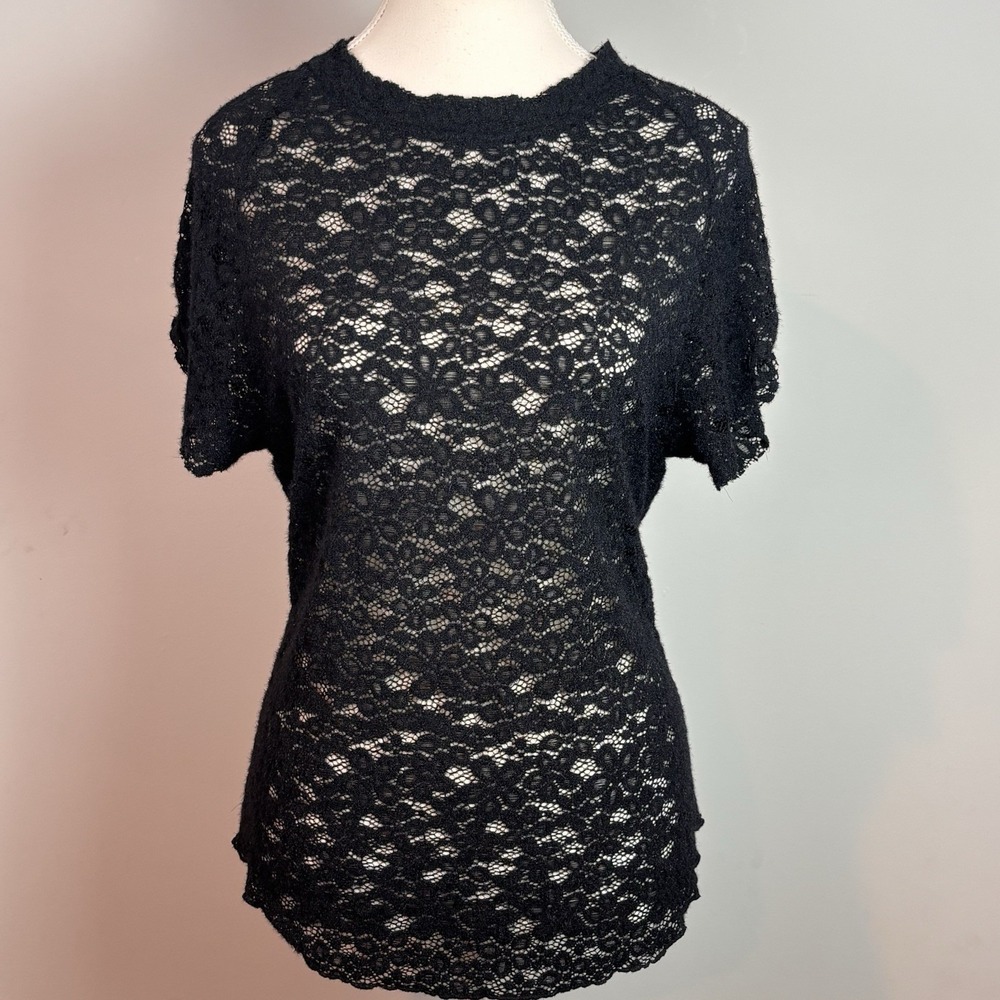 Natural life Women's Black floral Semi-sheer Blouse XL Whimsigoth Dark Romantic